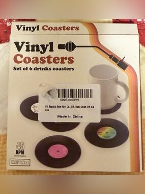 Vinyl Coasters Set of Six Drinks Coasters 45 RPM Retro Old School Nostalgic